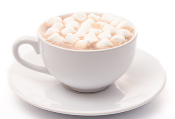 Round Mug of Hot Chocolate Topped with Small White Marshmallows