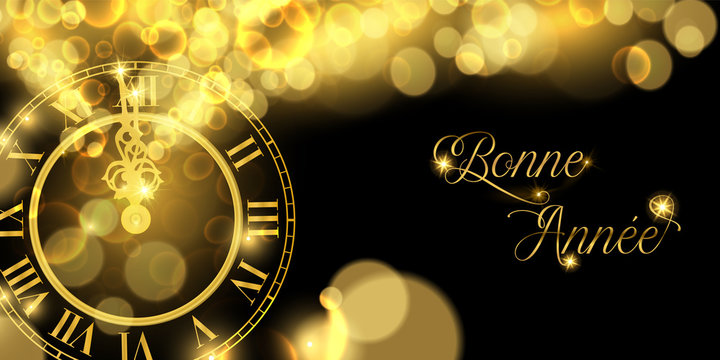 2019 New Years eve gold clock banner in french