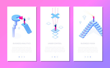 Business situations - set of isometric vector vertical web banners