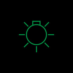 Indicator turn on outdoor lighting sign. Green icon on black background