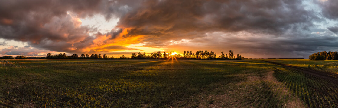 Beautiful sunset in the Russian countryside