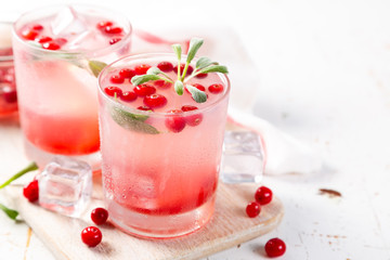 Cranberry and sage cocktail, drinking vinegar, copy space