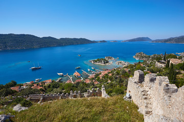 Fototapeta na wymiar Scenic view of of Kekova Island and Kalekoy from Simena Castle, Turkey.
