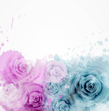 Watercolor background with roses