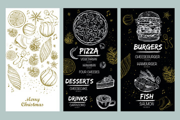 Christmas menu. Restaurant and cafe template. Food and drink brouchure.