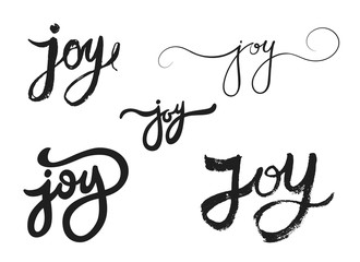 Set of Joy brush calligraphy banner. Vector illustration. Isolated on white background.