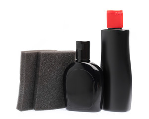 bottle wax product protection with sponge for car and leather isolated on white background
