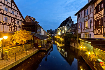 Evening at Petite Venice in Colmar, Alsace, France.