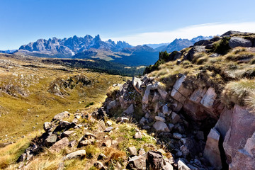 Austro-hungarian shelter of the Great War at Lusia Alp (Fiemme Valley, Trentino, Italy).