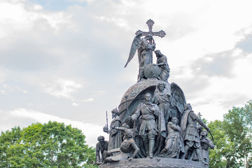 Fototapeta na wymiar The Millennium of Russia, a bronze monument in the Novgorod Kremlin. Veliky Novgorod, Russia. July 21, 2017