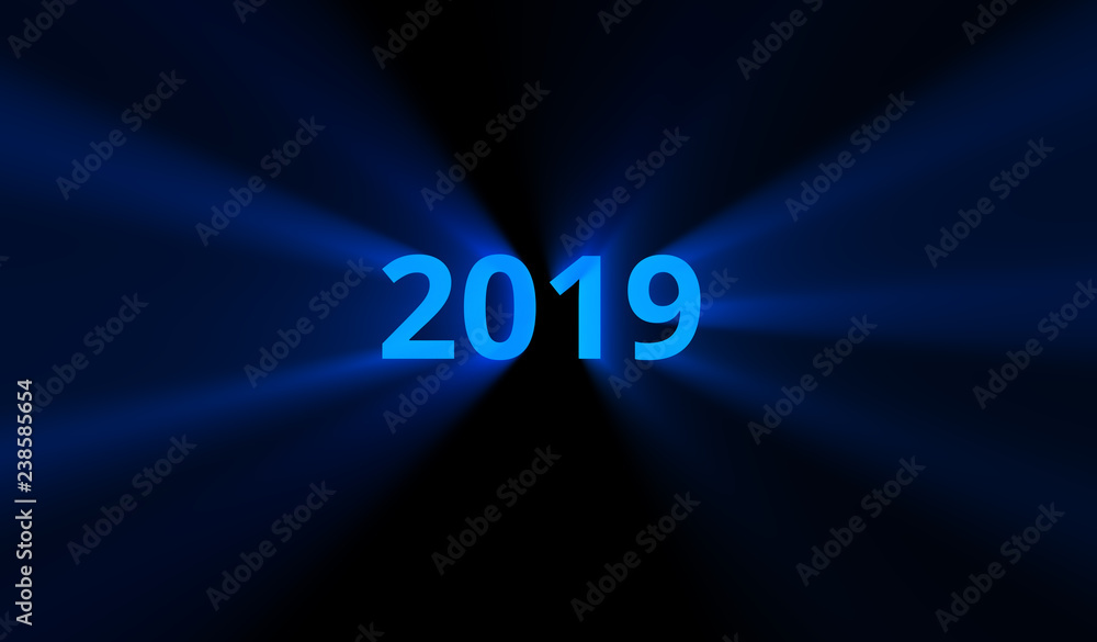 Poster new year 2019 text with lighting effect - 3d rendered image