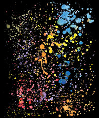 Set of colorful blots on a black background. Watercolor paint. Colors of rainbow.