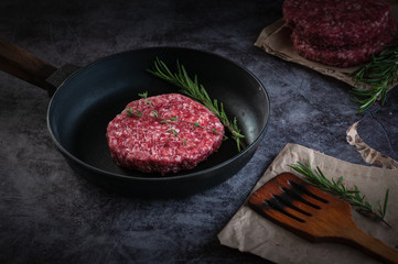 fresh meat beef. serving on a dark background	