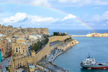 Panoramic view of sunset in Valletta, the capital city of Malta