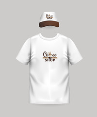 Corporate identity coffee industry. Template of branded t-shirt and cap.