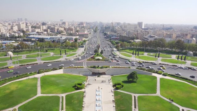 Beautiful aerial view of Azadi Avenue in Tehran, Iran