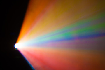 beautiful rainbow color wide lens projector with light beam for movie and cinema at night . smoke...