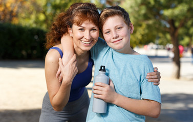 Family during break in outdoors workout