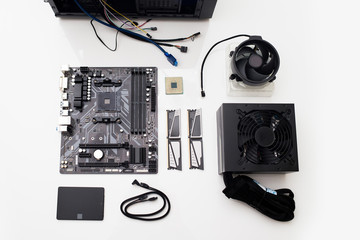 Building Parts of a Desktop Computer on solid white background