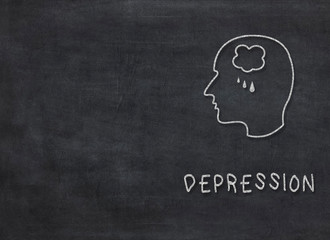 Depression written on blackboard with conceptual drawing