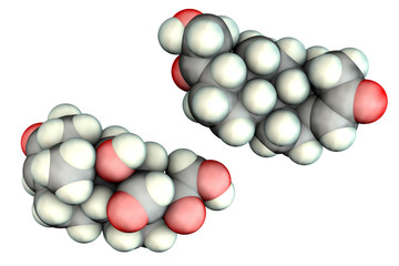 Molecule of aldosterone hormone, 3D illustration. It is mineralocorticoid hormone produced by adrenal gland
