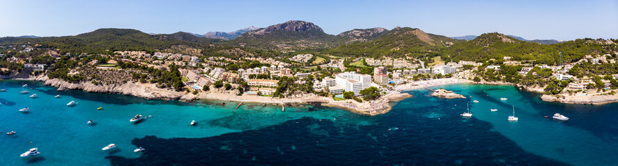 Fototapeta na wymiar Aerial view, Spain, Balearic Islands, Mallorca, Calvia region, Costa de la Calma, view of Camp de Mar with hotels and beaches