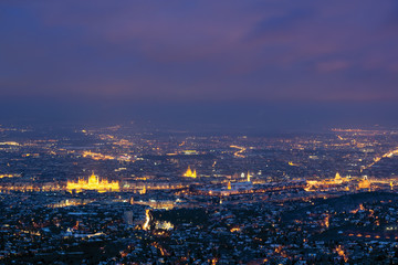 Fototapeta na wymiar Distant view of Budapest city at night