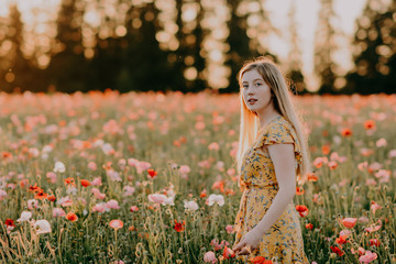Beautiful Girl in Poppies