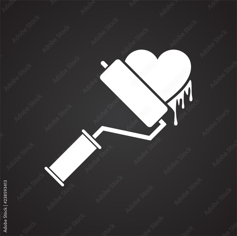 Poster Heart painting roll icon on black background for graphic and web design, Modern simple vector sign. Internet concept. Trendy symbol for website design web button or mobile app