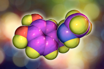 Epinephrine molecule, 3D illustration. A hormone produced by adrenal gland, it has effect on blood pressure, lypolysis, glycogenolysis