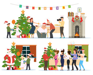 Fototapeta premium People celebrating Christmas together at home.