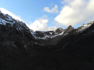 Aerial view by Drone in Ordesa Monte Perdido. National Park in Huesca, Spain