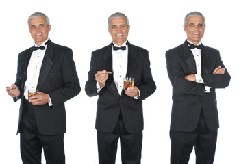 Collage of mature man wearing a tuxedo