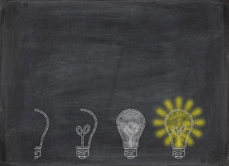 Idea, Innovation and Creativity light bulb concept - step by step forward to achieve powerful results