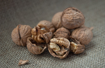 walnuts on the sackcloth