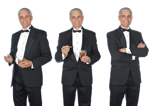 Collage of mature man wearing a tuxedo