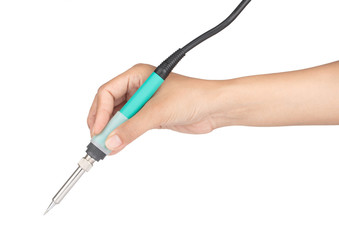 hand holding Soldering Iron Tool isolated on a white background
