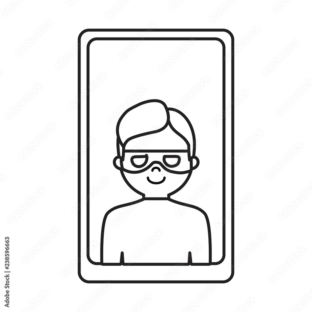 Poster mobile hacker character on white background