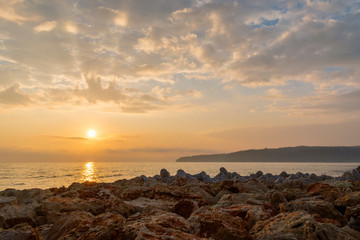 Unique sea sunrise from the port of Varna.