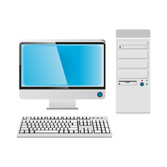 The screen, the system unit and the keyboard. A realistic computer. Vector illustration. EPS 10.