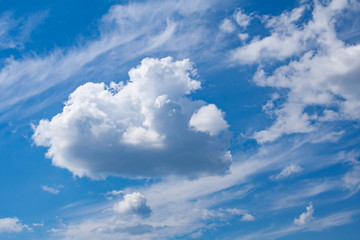 View on a cumulus fluffy cloud in the sky (background)