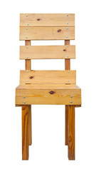 Front view on a brown wooden chair isolated on a white background (design element)
