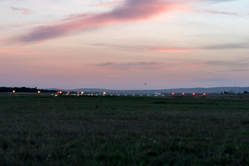 Take-off plane in the evening from the airport.