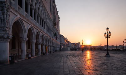Doge's palace at sunrise in Venice Italy