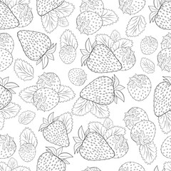 Strawberry. Background, wallpaper, seamless. Sketch. On a white background. Coloring.