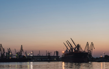 Fototapeta na wymiar Sunset at the Sea Station at port in Varna.