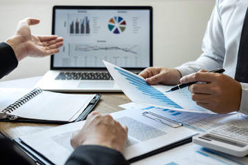 Professional Business colleague team working and analyzing with new project of accounting finance, Idea presentation and meeting strategy plan of financial business investment