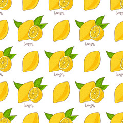 Lemon, background, wallpaper, seamless. Sketch doodle. On a white background.