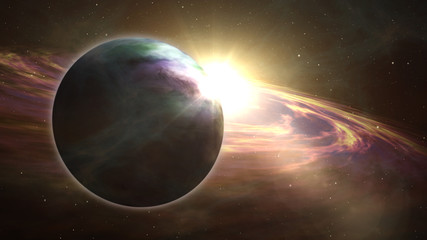 Obraz na płótnie Canvas Exoplanet sunrise and cosmos exploration