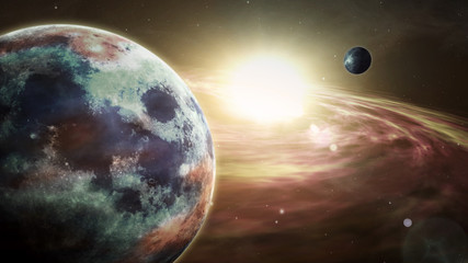 Fototapeta na wymiar Exoplanet sunrise and cosmos exploration